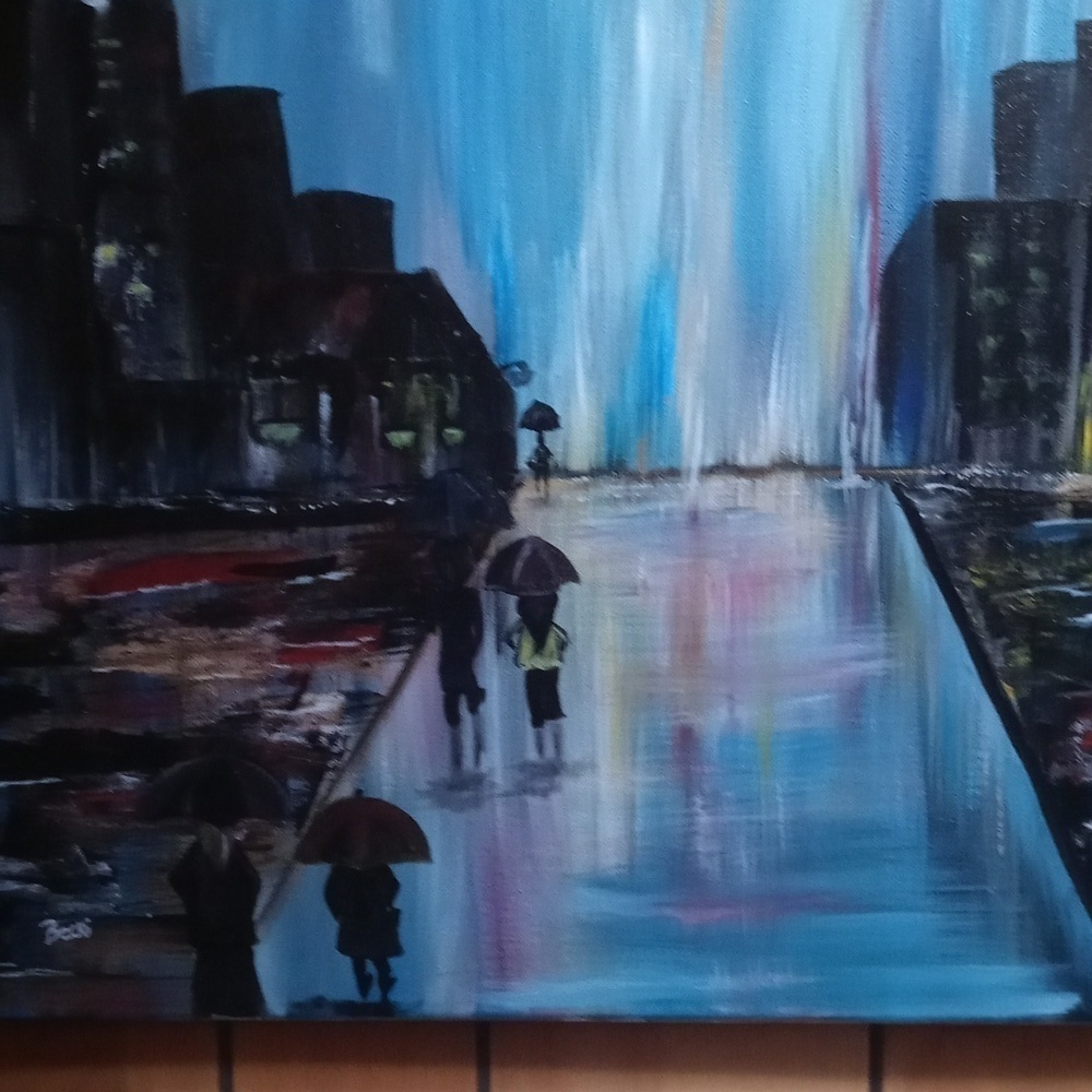 "Downtown" 16x20 original acrylic on stretched canvas by Becki